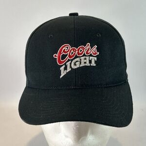 Vintage Coors Light Beer Hat Cap Snap Back Black Script Spell Out Logo 90's